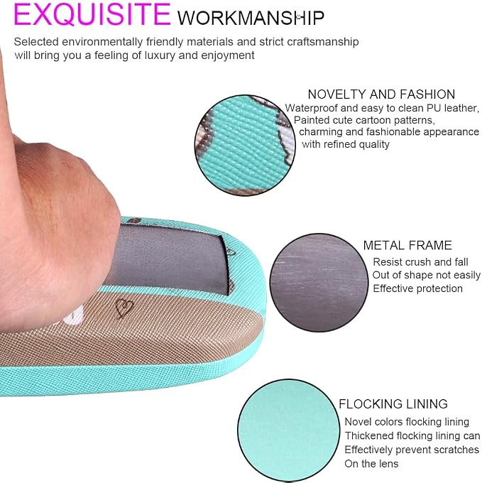 ADBGV Cute Stylish Hard Shell Eyeglasses Cases Protective Case Storage Box With Glasses Cloth Eyeglass Strap for Girl Teen