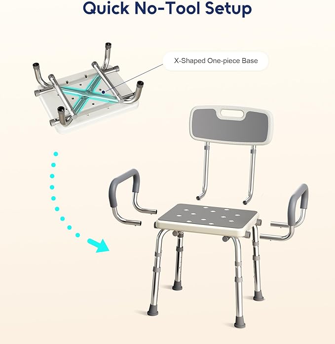 FSA & HSA Eligible Shower Chair for Inside Shower with Arms and Back, 500lbs Capacity Height Adjustable Shower Seat with Thickened Frame for Seniors, Elderly and Disabled