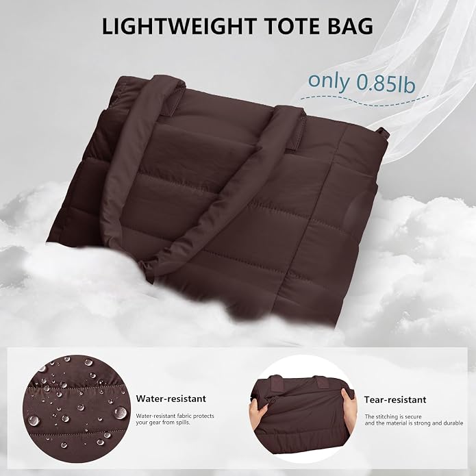 Puffer Tote Bag for Women Quilted Nurse Bag Lightweight Work Bag for Teacher Travel Handbag with Multiple Pockets