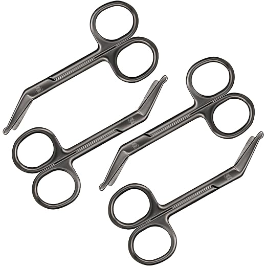 Zhehao 4 Pieces Ostomy Scissors Bandage Scissors Nursing Scissors Stainless Steel Scissors for Doctors, Nurses, Veterinary Home Nursing, 4.3 x 2.1 Inch, Curved (Black)
