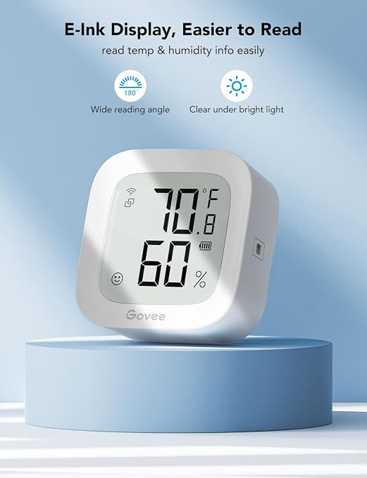 Govee WiFi Thermometer Hygrometer H5103 with Electronic Ink Display 2 Pack | Temp and humidity monitor with alert, 2.4G WiFi & Bluetooth, 2-yr data export. For bedroom, wine cellar, basement