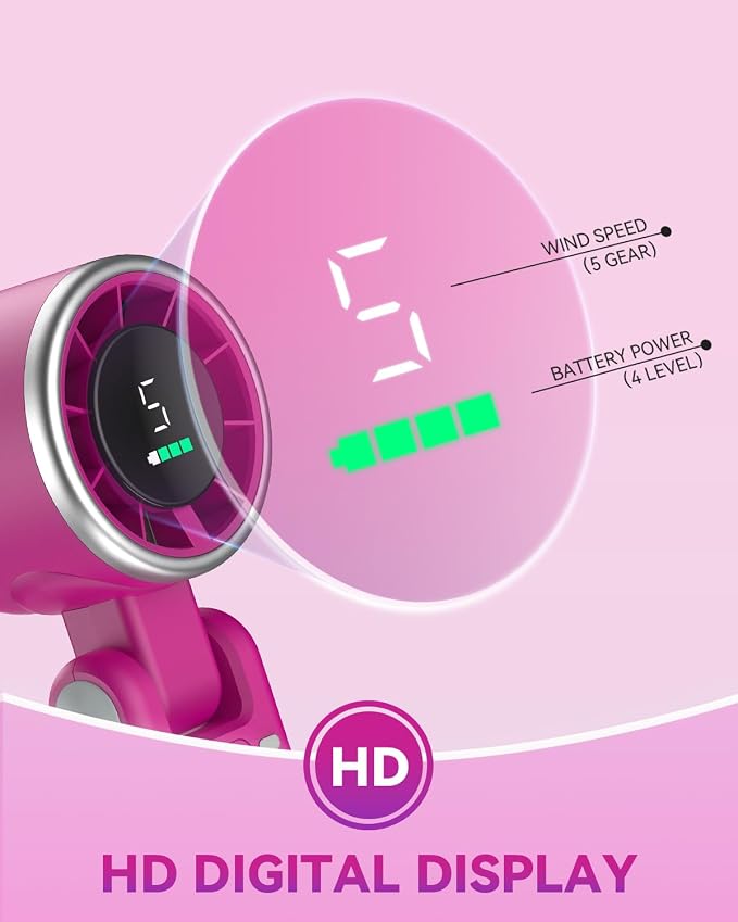 PlayHot Portable Handheld Turbo Fan, Travel Essentials, Gifts for Women/Men | 5-Speed, Up to 12H, 10m/s Airflow, USB-C Rechargeable, LED Display, 3-in-1 Foldable Personal Fan for Cruise, Beach, Vacation
