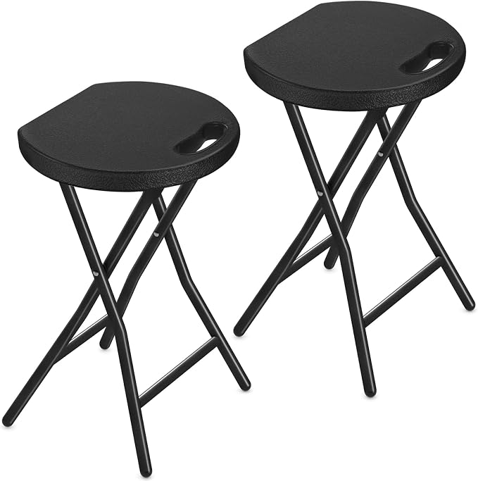 Portable Folding Chair with Handle, Heavy Duty Round Fold Stool Chair | 500lbs Capacityfor Adults, 18 Inch Foldable Stool for Dorm, Kitchen, Vanity, Church and Outdoor use
