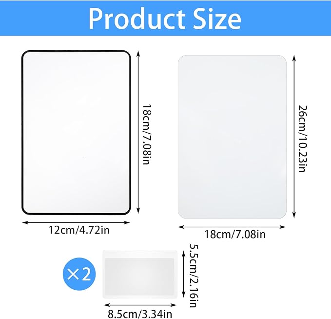 4 Pcs Page Magnifying Sheet 3X Clear Lightweight Magnifier Flat Plastic Optical Fresnel Lens Handy Card Size Magnifier Bookmark for Seniors Reading Small Prints People with Low Vision (L+M+2S)