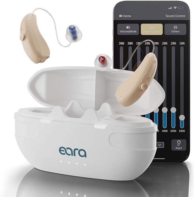 Eara Explore Li+ Rechargeable OTC Hearing Aids – Self-Fitting, Bluetooth 5.0 with Phone & Music Streaming | App-Controlled, Receiver-in-Canal (RIC) Design | FDA-Registered for Seniors and Adults 2025