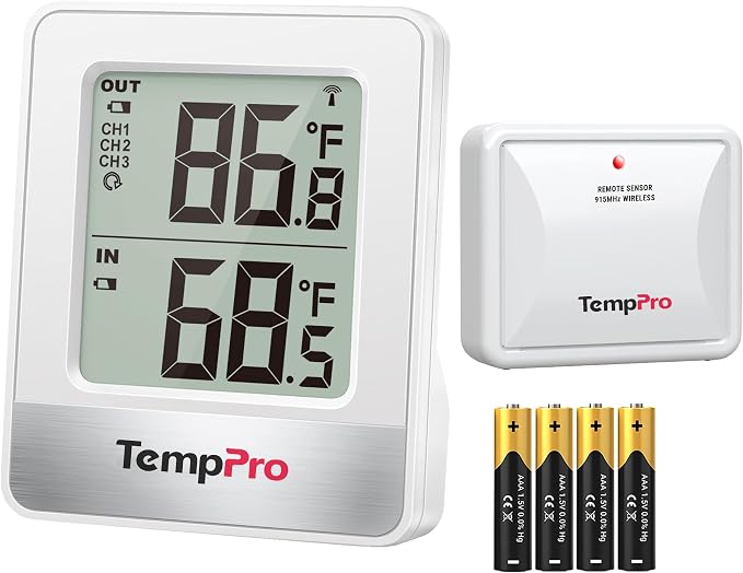 TempPro Indoor Outdoor Thermometer Wireless 500FT, Outside Greenhouse Thermometer with Temperature Sensor, Temperature Monitor for Patio Reptile House Home Baby Room (Previously ThermoPro) | Outside Greenhouse Thermometer with Temperature Sensor, Tempe...
