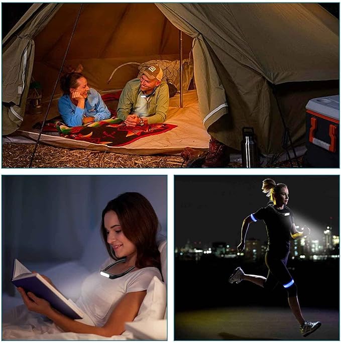 LED Neck Reading Light, Adjustable Brightness Desk Lamp, 3 Color Light with Bendable Arms, Suitable for Repairing, Night Running, Walking, Knitting, Camping (2PCS)