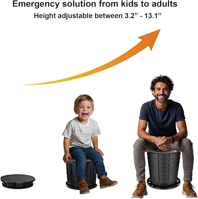 Retractable Camping Toilet with Female Urinal | Adjustable Height Portable Toilet for Adults and Kids | Portable Potty, Camp Toilet, Travel Toilet Set, Black