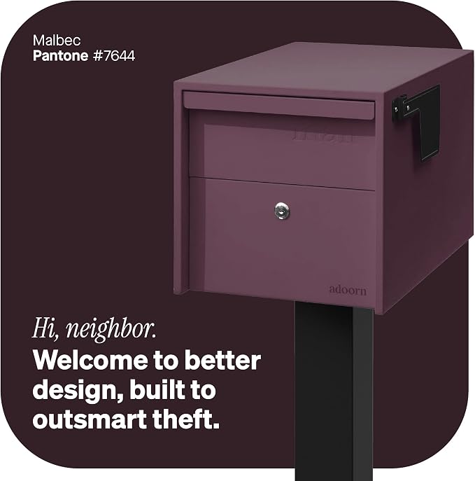 Adoorn Lockable Post Mount Mailboxes for Outside - Small Anti-Theft Locking Mailbox for Packages and Letters - Weatherproof Construction - Durable Steel - 12" H x 12" W x 18.5" D - Malbec