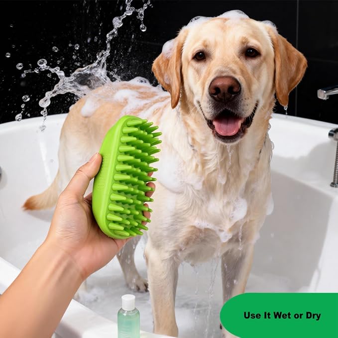 Rubber Curry Brush for Short Haired Dogs, Gentle Curry Comb with Long Pins, Use Wet as Bath Scrubber or Dry for Grooming Loose Hair