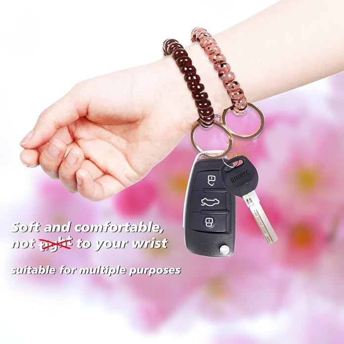 BIHRTC Stretchable Wristband Wristlet Keychain Elastic Coil Spring Spiral Key Chain for Gym Pool Sauna Outdoor Activities