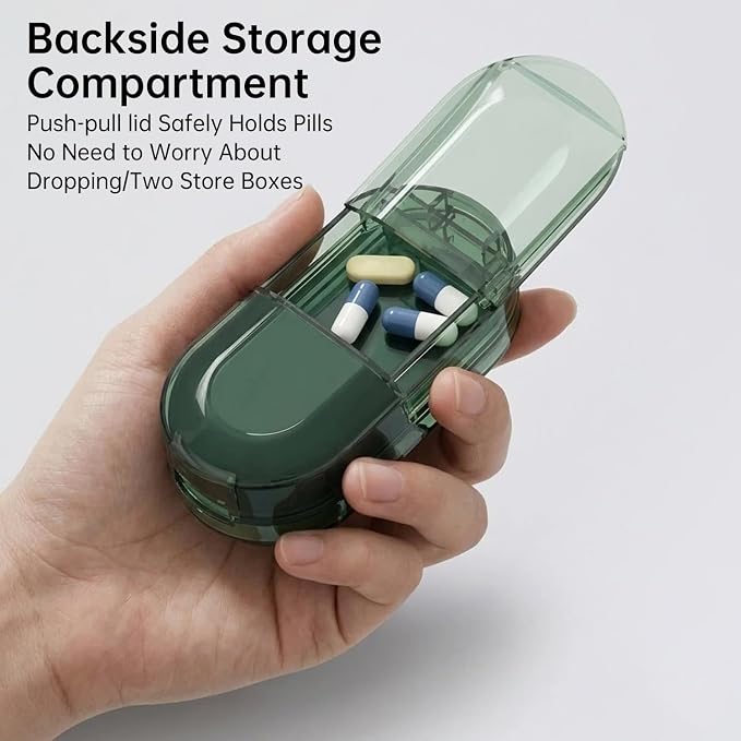 Pill Cutter Splitter for Small or Large Pills, Portable Pill Splitter with Hidden Professional Organizer and Brush, Tablet Cutter Medicine Slicer, Coupe Pilule for Tablets and Vitamins (Green)