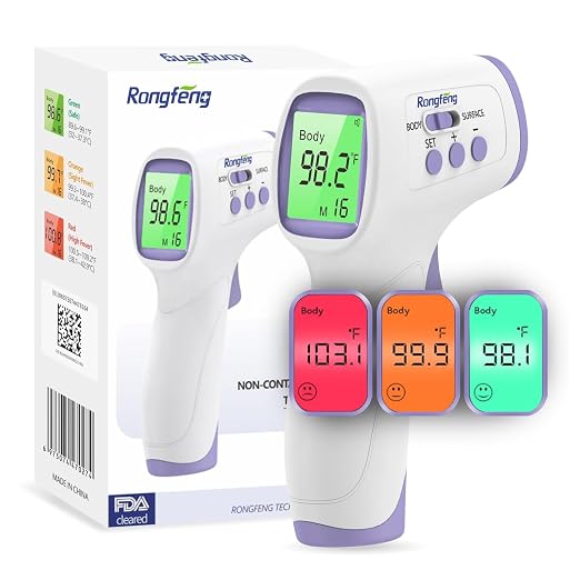 No-Touch Forehead Thermometer for Adults,Kids & Babies,1-Second Fast Reading Digital Thermometer with Fever Alarm,3-Color Backlit & 32 Memories,Non-Contact Baby Thermometer for Body,FDA Cleared