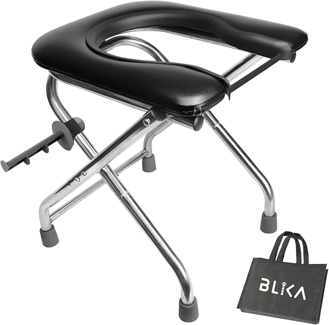 BLIKA Portable Toilet for Camping, 350LBS Stainless Steel Foldable Camp Travel Toilet with Soft Seat for Adults, 16.5-Inch Portable Toilet for Truckers, Camping, RV Travel, Road Trips, Outdoor Use
