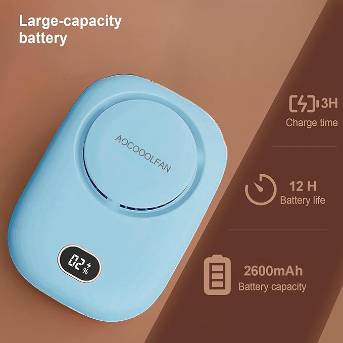 AOCOOLFAN Portable Neck Fan, Mini Small Personal Handheld Fan USB Rechargeable 3 Speed for Girls Boys Woman Eyelash Travel Home Office Outdoor (light blue)