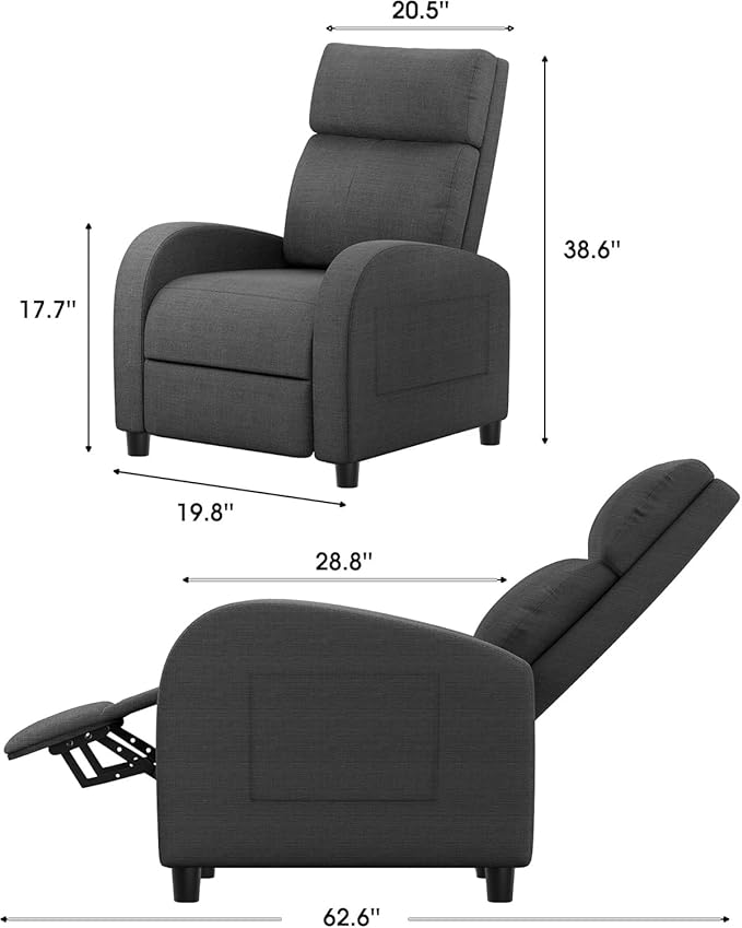 Homall Recliner Chair, Recliner Sofa Fabric for Adults Dark Grey Recliners | Massage Home Theater Seating with Lumbar Support, Reclining Sofa Chair for Living Room