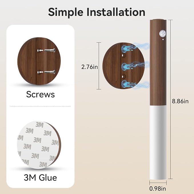 Wooden Motion Sensor Lights Indoor - Magnet Body Hallway Rechargeable LED Wireless Battery Operated Wall Sconce, Portable Decor Torch Night Lighting for Bedroom (Walnut Wood 2PCS) | Battery operated wall lights magnetic night lights wooden wall decor f...