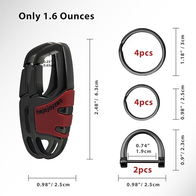 Keychain Carabiner Clip,Heavy Duty Belt Loop Car Key Ring Holder | Durable metal build, mens EDC accessory, 4 key rings, secure locking D-ring, fits belt loops, holds home, car key fobs