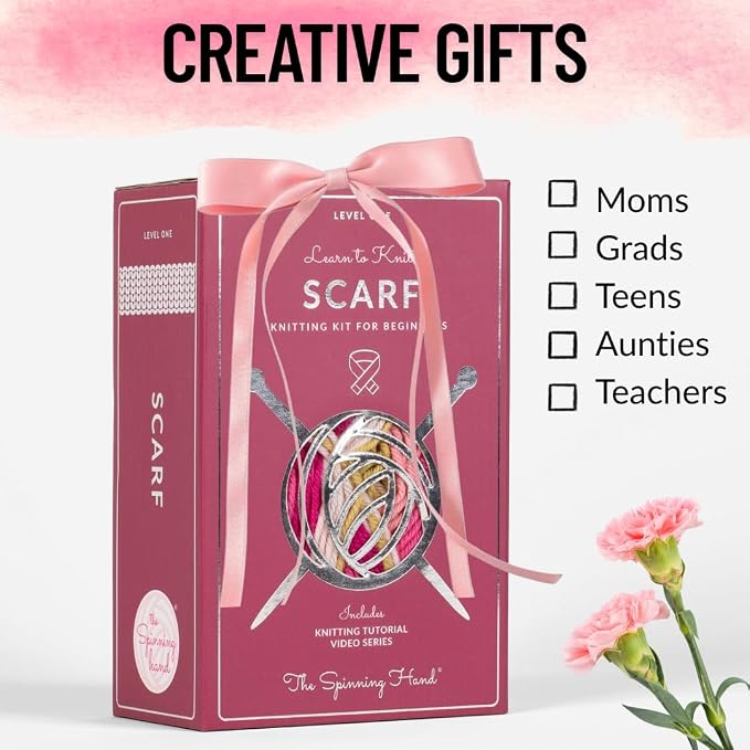 The Spinning Hand Knitting Kit for Beginners Adults – Educator-Designed, Self-Striping Wool Yarn, Bamboo Needles & Video Tutorials (Dragonfruit)
