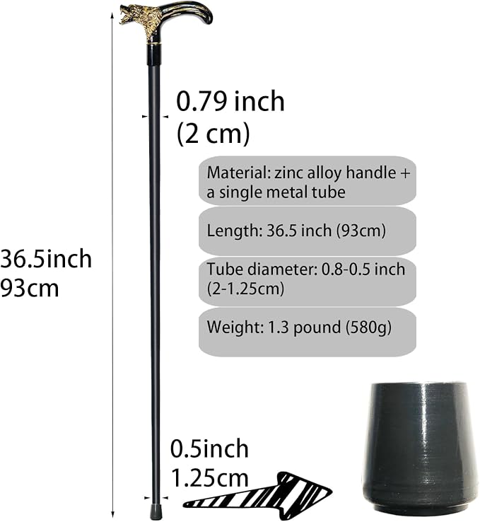Walking Cane for Men & Women & Seniors - 36.5 Inch Heavy Duty 500+ lbs Capacity, Wolf Ergonomic Handle, Decorative & Ornate Design, Gothic & Goth Elegant Artistry, Metal Cane
