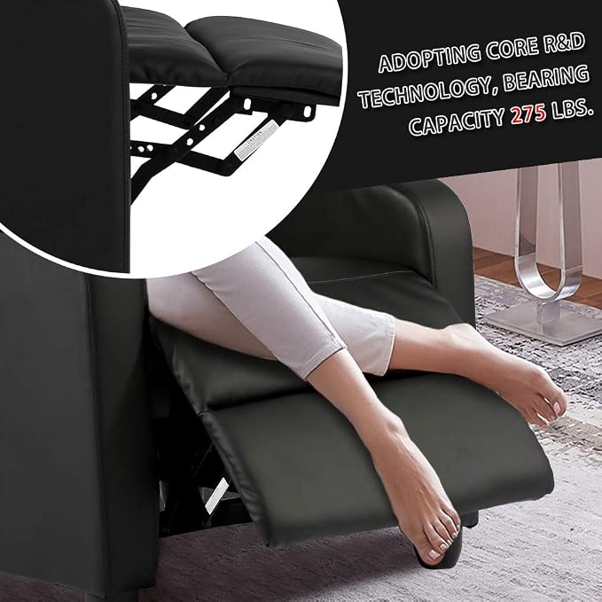BestMassage | Recliner Chair | with 2 Point Massage Function | Black | with Lumbar Support, Adjustable Push Back, Wide Armrests, Footrest & Padded Seat | Easy Assembly | for Living Room, Home Theatre | with Lumbar Support, Adjustable Push Back, Wide Ar...