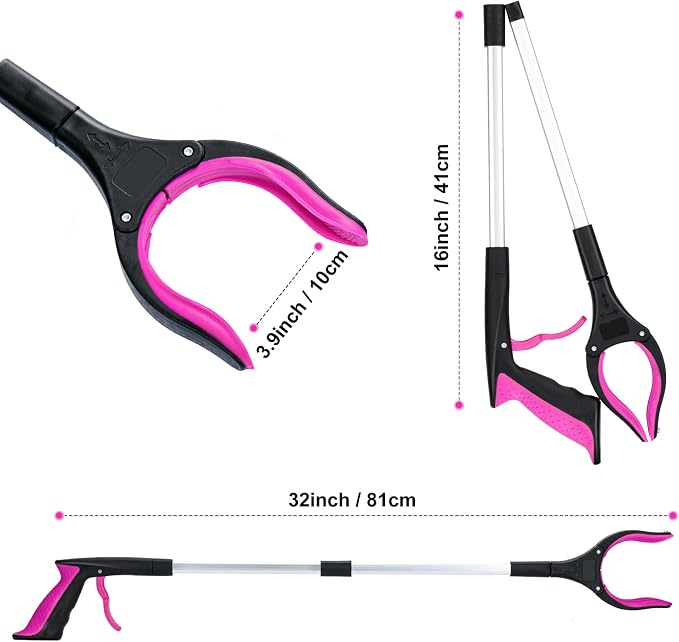 Grabber Reacher Tool,32 Inch Extra Long Foldable Pick Up Stick with Strong Grip Magnetic,360°Rotating Anti-Slip Jaw,Trash Claw Grabber Tool,Trash Picker Tool for Outdoor & Indoor (Purple)