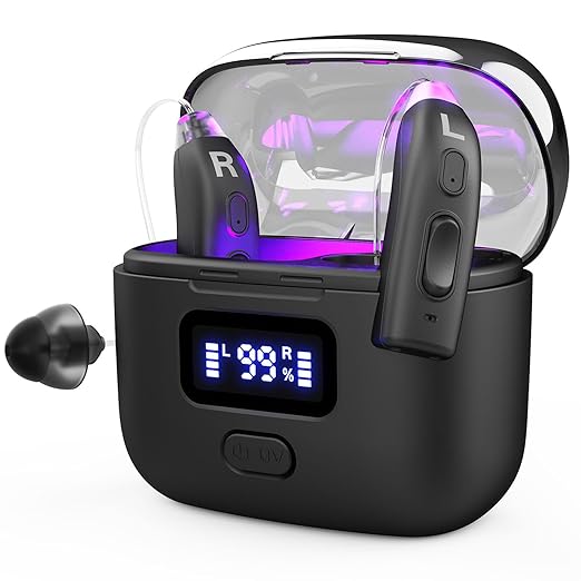 Hearing Aids for Seniors, Rechargeable Hearing Aids for People with Hearing Loss, Hearing Amplifier for Adults, Quality Sound, Intelligent Noise Cancellation, Standby 101h, Comfortable Wearing Black