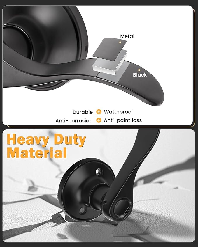 Gobrico 2 Pack Matte Black Bed and Bath Door Levers, Privacy Interior Keyless Door Handles, Drop Style Knob for Left/Right-Handed Doors