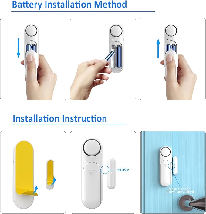 Window and Door Alarm When Opened (2 Pack) for Kids Safety/Home Security, Sliding Glass Front Door Opening Sensor Alarms for Dementia, 120dB Burglar Alert, Ideal for Business, Garage, Apartment, White