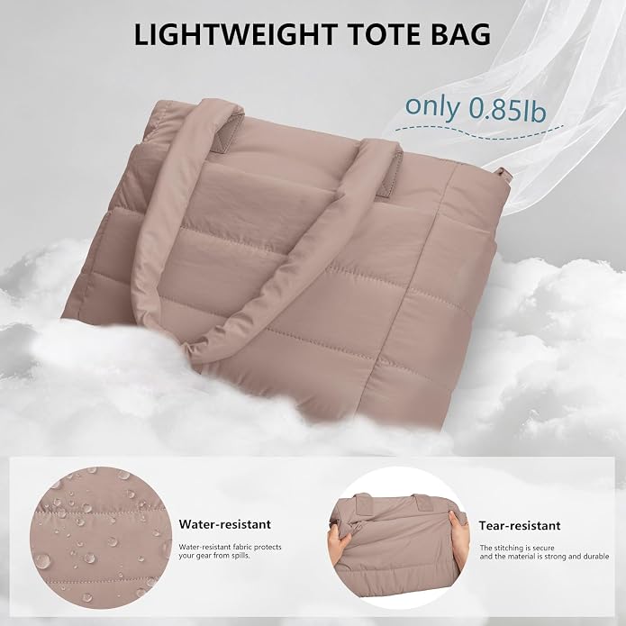 Puffer Tote Bag for Women Quilted Nurse Bag Lightweight Work Bag for Teacher Travel Handbag with Multiple Pockets