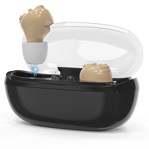 Hearing Aids for Seniors, Invisible Hearing Amplifiers with Noise Cancelling, Rechargeable Hearing Aids for Severe Hearing Loss Adults, Comfort In-ear Hearing Devices (black)