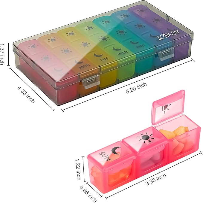 Weekly Pill Boxes and Organizer Travel Pill Case 7 Day 3 Times A Day Large Compartments Medication Reminder Daily Pill Container for Fish Oil Vitamins Capsules and Supplements, Gray