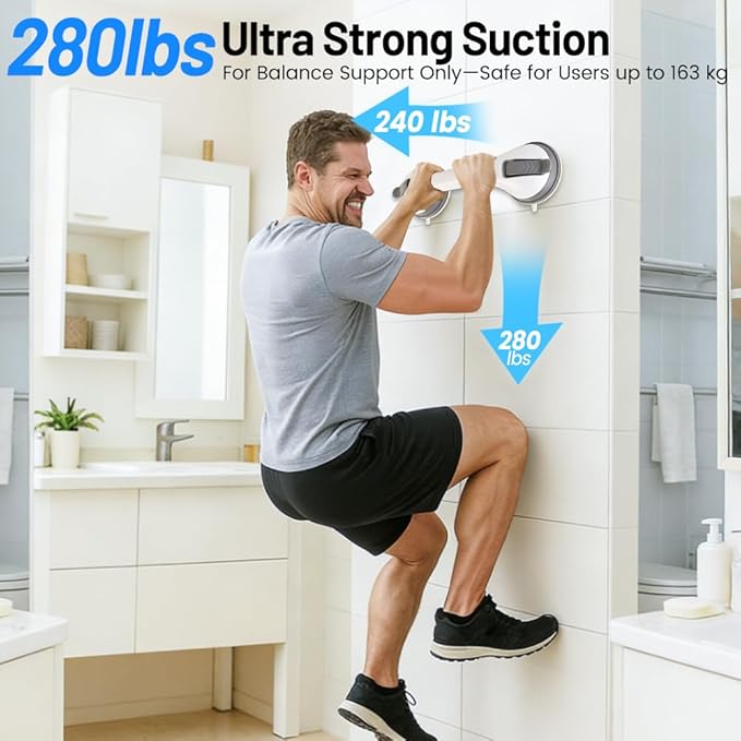 2 Pack Grab Bars for Shower Handle, Elderly Assistance Products, Seniors Removable Bar Safety, Suction Cup Handles for Bathtubs and Showers/Bathroom/Walls, Heavy Duty Handrails Grip 500lbs,No Drilling