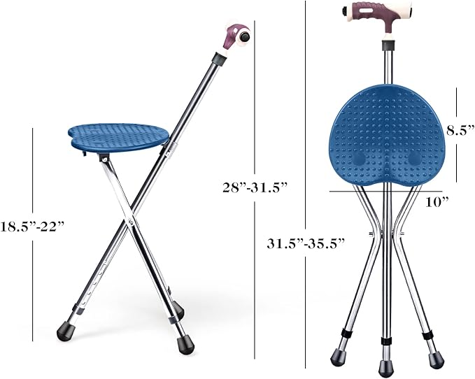Goplus Walking Cane with Seat, Heavy Duty Aluminum Alloy Crutch Chair with LED Light and Retractable 3 Legs, Portable Anti-Slip Seat Cane, Lightweight Walking Stick for Seniors Elderly