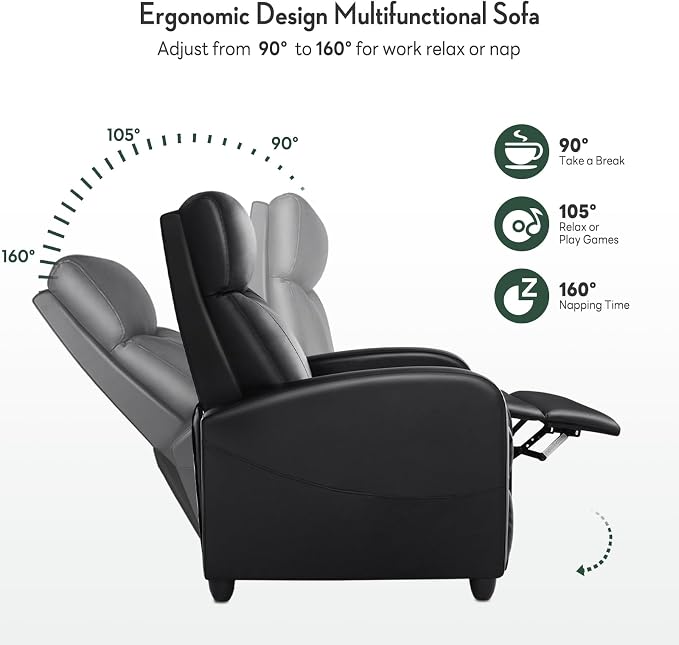 Massage Recliner Chair, Recliner Sofa Fabric for Adults, Recliners Home Theater Seating with Lumbar Support, Reclining Sofa Chair for Living Room, Ink