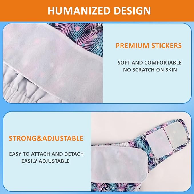 WEEOATAR Unisex Reusable Adult Cloth Diaper,Washable Swim Nappies,Adjustable Incontinence Pocket Diaper with Magic Stickers,Protective Underwear for Seniors,Disability,Postpartum(Leaf) One Size