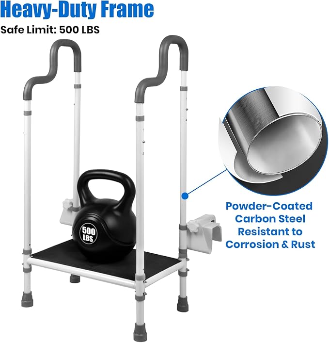 FSA Eligible, Step Stool for Bathtub With Handle, Non-slip Bathroom Safety Steps for Senior, Heavy Duty Step Stool for Elderly, Bath Step with Adjustable Assist Handles, Wide Platform, Support 500 LBS