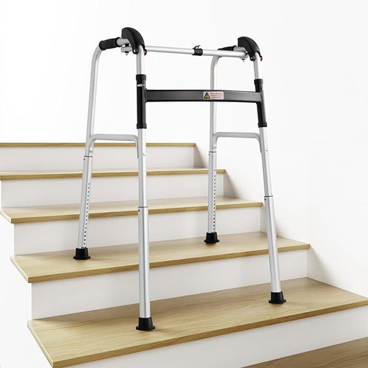 Foldable Stair Climbing Walker for Seniors | Adjustable Height, Wheel-Free Walking Aid, Lightweight Aluminum Alloy, Supports Up to 300lbs, Portable Stair Assist Bar