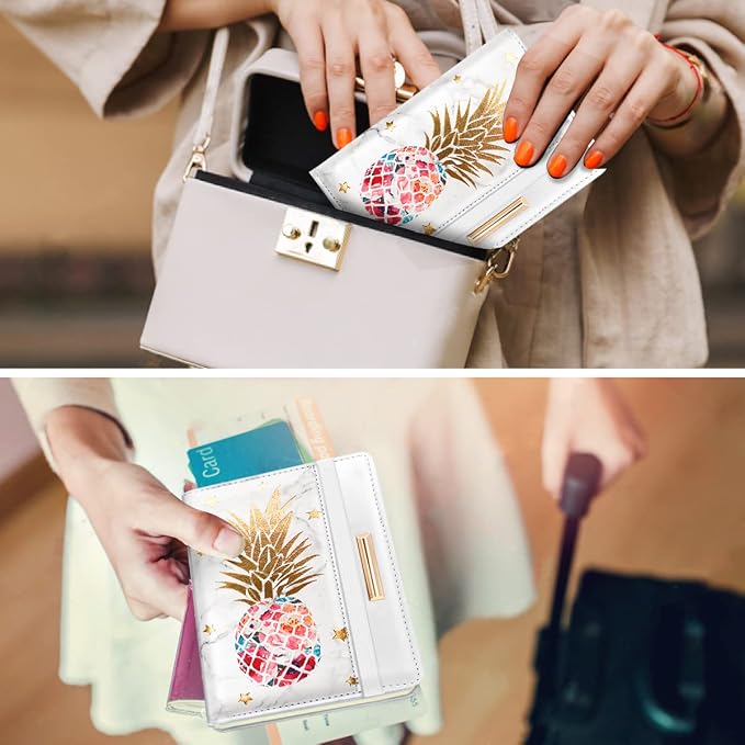 Coco Rossi Passport Holder for Travel Women Slim RFID Passport Cover Wallet | Travel Essentials, Passport Book Holders, Passport Cover Case, PU Leather, Cute, Thin, Spliced Design, Pineapple