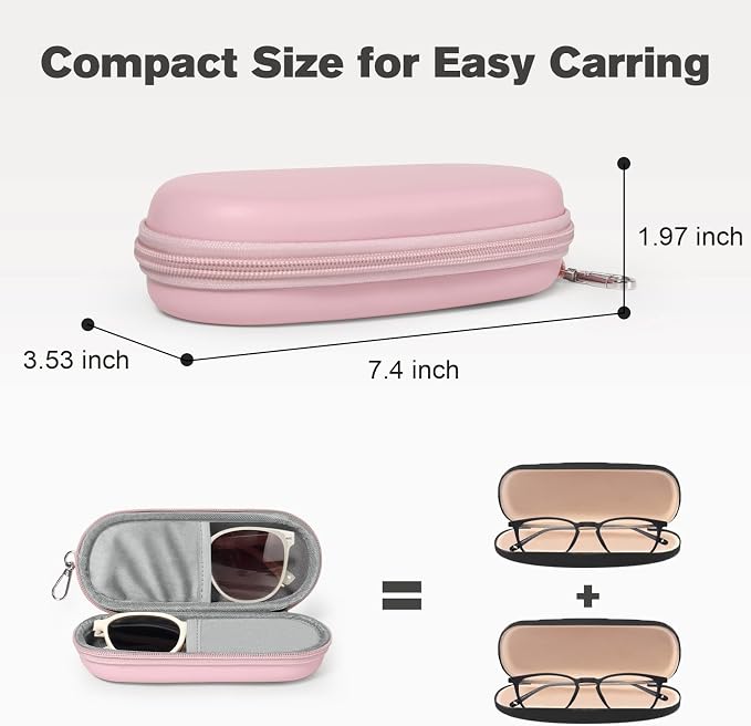 Double Eyeglasses Case, Dual Glasses Sunglasses Organizer with Zipper Closure, Eyewear Storage Box for Men Women Travel