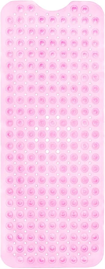 ENKOSI Bath Mat - Large Non Slip Bathtub & Shower Mat - Extra Long 40 x 16 Inch Bathroom Mats for Tub Nonslip Anti Slip Bathmats (40x16 Clear Pink 1-Pack)