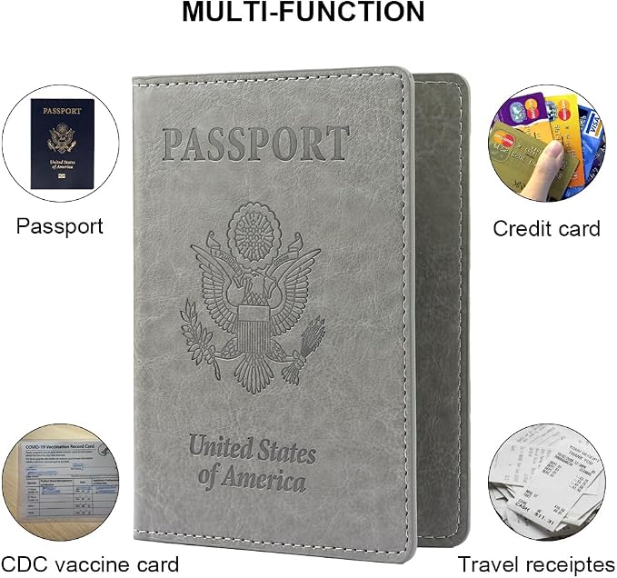 Passport Holder, Passport Cover, Passport Holder for Women, 2 Pack Travel Passport Wallet, Leather Passport Case, Passport Protector International Travel Must Haves Accessories, Grey+Pink