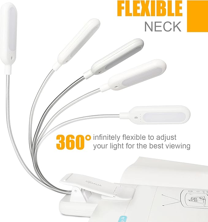 VAVOFO Clip On Book Light for Bed Kids, 7 LED Reading Light with 9-Level Warm Cool White Daylight, Eye Care Lamp with Power Indicator for Bookworms (White)