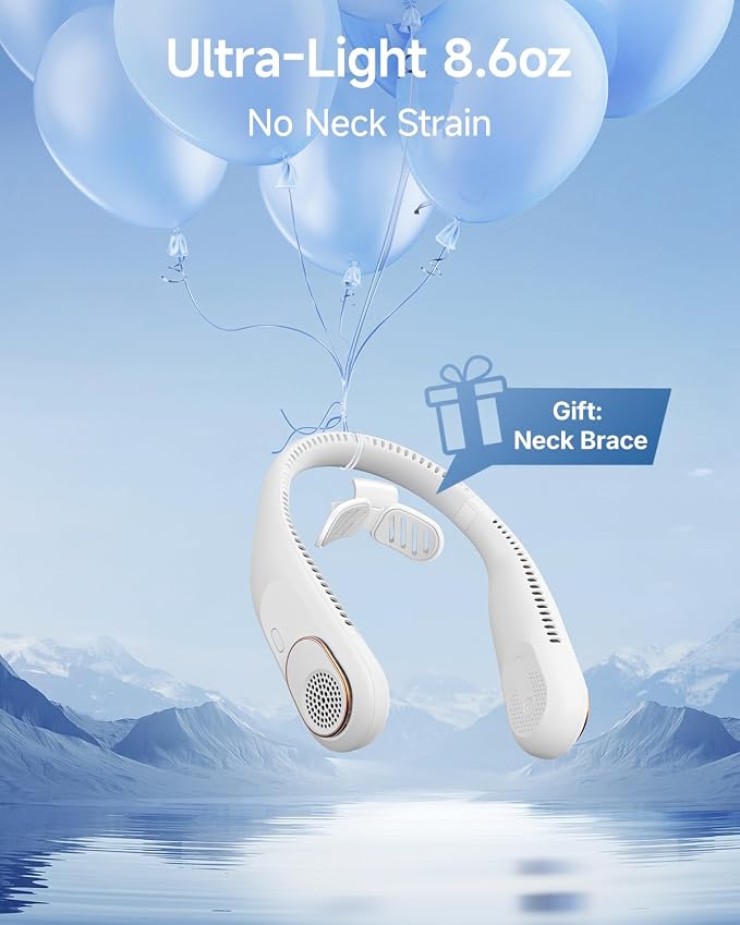 SWEETFULL Portable Neck Fan: 5200mAh Bladeless Personal Fan | 4 Speeds, 20H Max Runtime, No Hair Twist Quiet Wearable Fan for Travel | Birthday Gifts for Men Women Mom Dad