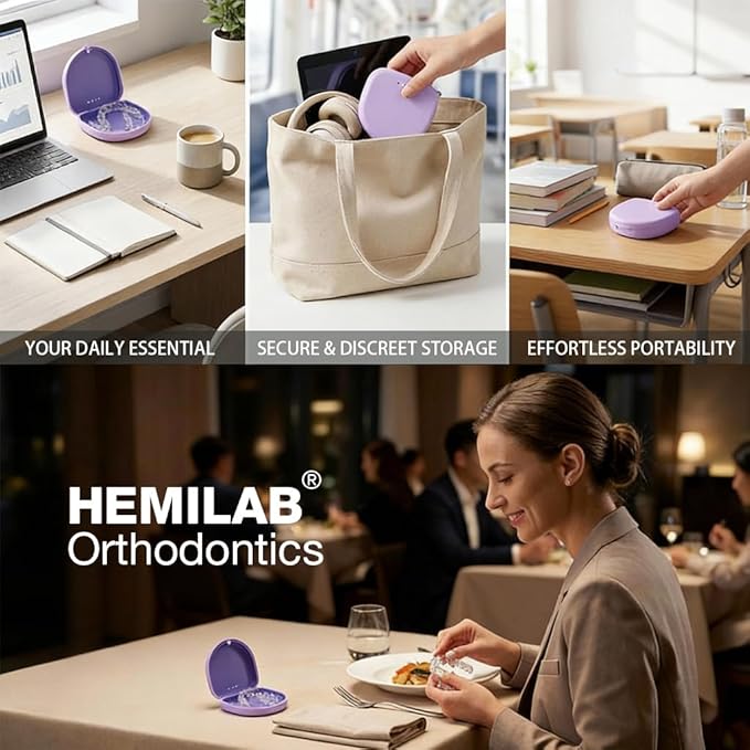 2 Pack Retainer Case, Slim Aligner Case with Vent Holes and Silicone Liner, Compatible with Invisalign, Includes Removal Tool, Brush, Chews, Purple