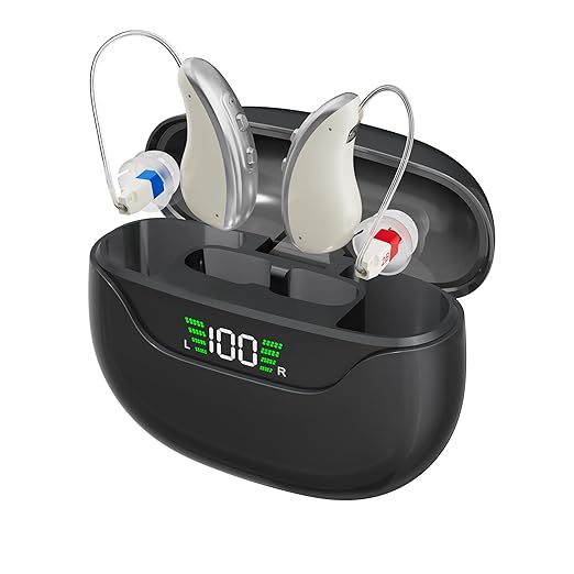 Rechargeable Hearing Aids for Seniors with Noise Reduction|OTC Hearing Aids for People with Mild Moderate Severe Hearing Loss| Automatic Noise Cancelling Comfortable Design and Wear - Black