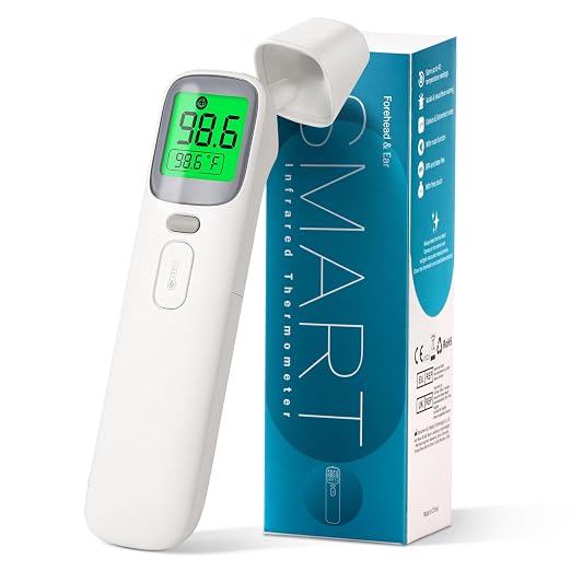 3-in-1 Ear Forehead Thermometer for Adults Kids with Object Mode | Accurate Digital Baby Thermometer, ANG Fever Alarm LCD Screen, 2*AAA batteries Included, Silent Mode with Storage Bag White