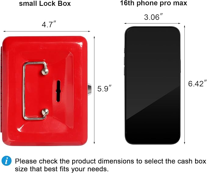 Jssmst Small Lock Cash Box, Locking Money Box for Kids with Slot on Top, Red Lock Box, 5.91 x 4.72 x 2.95 inches, CB003-R