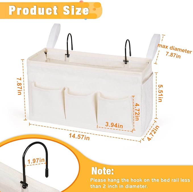 Lilithye Bedside Caddy, Bedside Storage Bag Hanging Organizer for Bunk Bed | Bed Caddy with Fixed Straps and Water Bottle Holder for Home, College Dorm, Bunk Bed, Hospital Bed and Crib Bed Rails