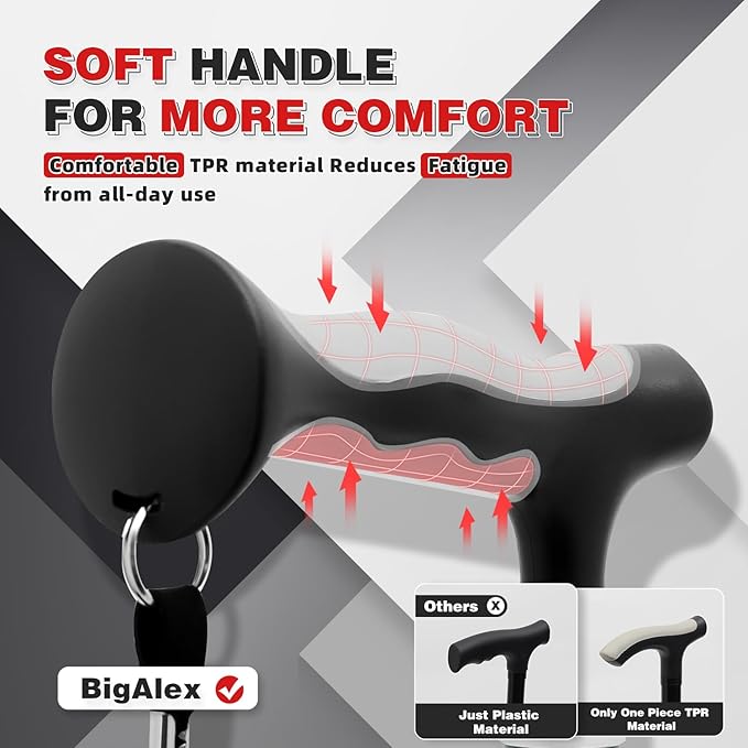 BigAlex Lightweight Collapsible Walking Cane with Soft Comfortable TPR Handle for Seniors and Elderly Adults, Larger Handle for Comfort, Adjustable Support Stick, Portable Travel Aid for Men & Women